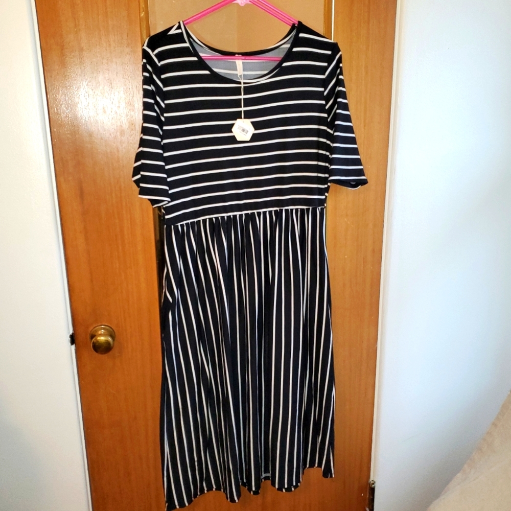 Pink Blush Balck stripe dress